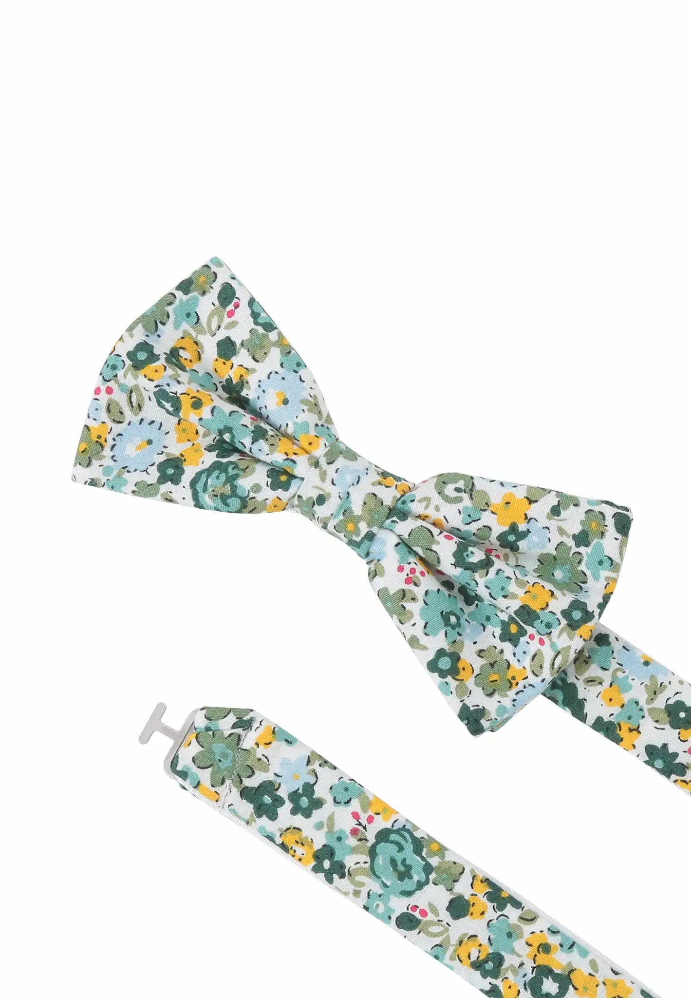 (Grün) Fliege Blumenmuster Baumwolle – Detailansicht mit verstellbarem Größenband