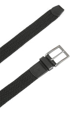 (Schwarz) Elastischer Flechtgürtel Herren 3,5 cm – Schnalle gebürstetes Metall