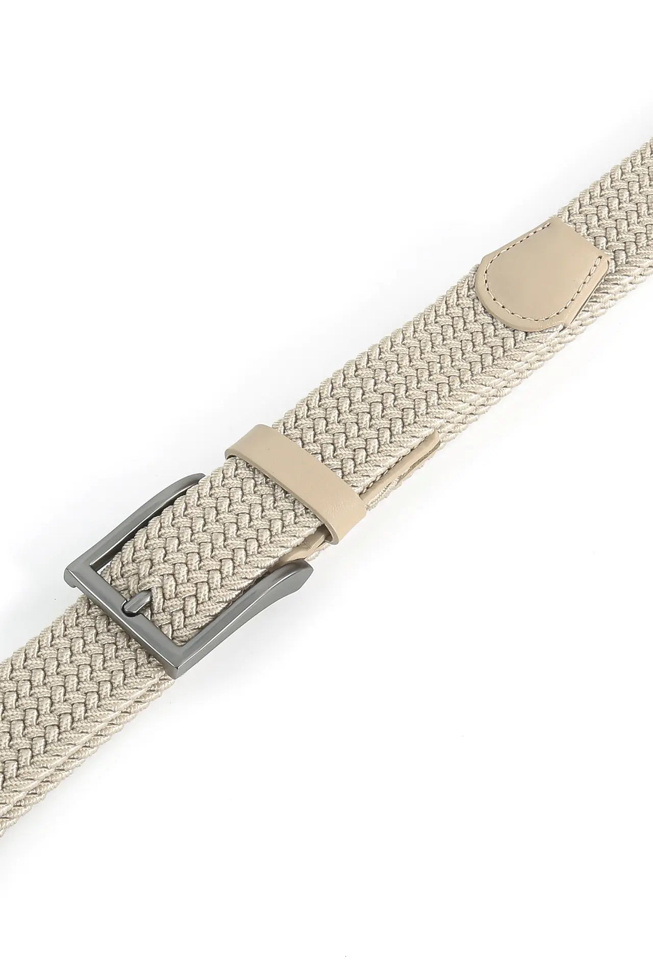 (Beige) Flechtgürtel Herren stufenlos verstellbar – Detailansicht Geflecht und Schnalle