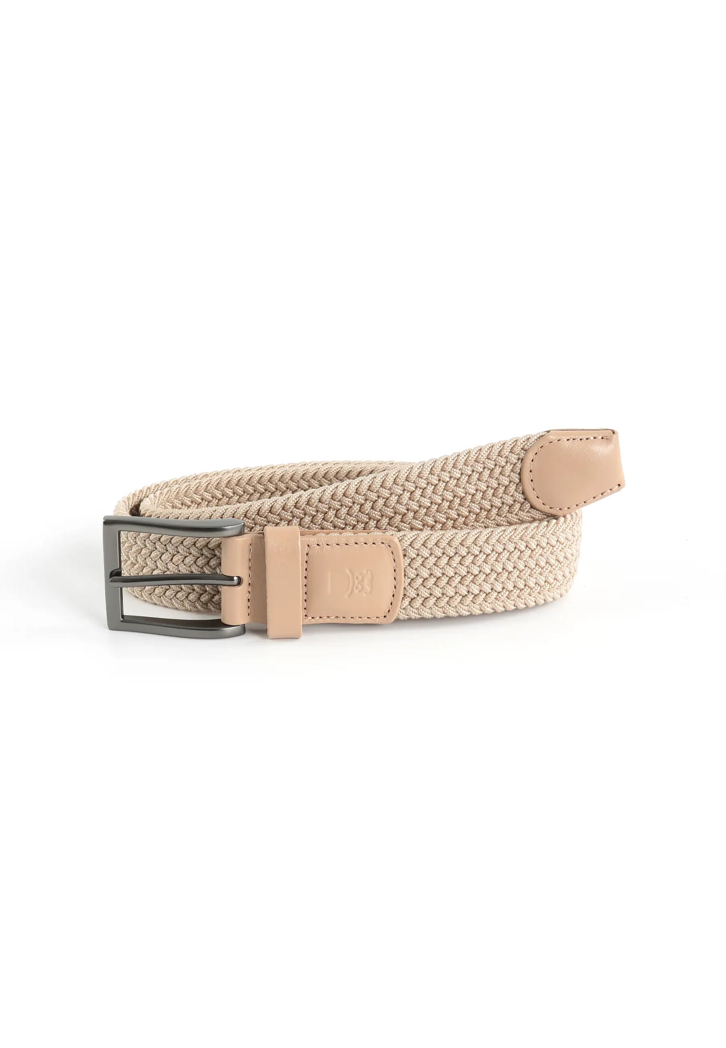 (Beige) Flechtbandgürtel Herren elastisch – geflochtener Stretchgürtel aufgerollt