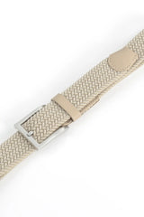 (Beige) Stretchgürtel Herren geflochten – Detailansicht Schnalle und Flechtband