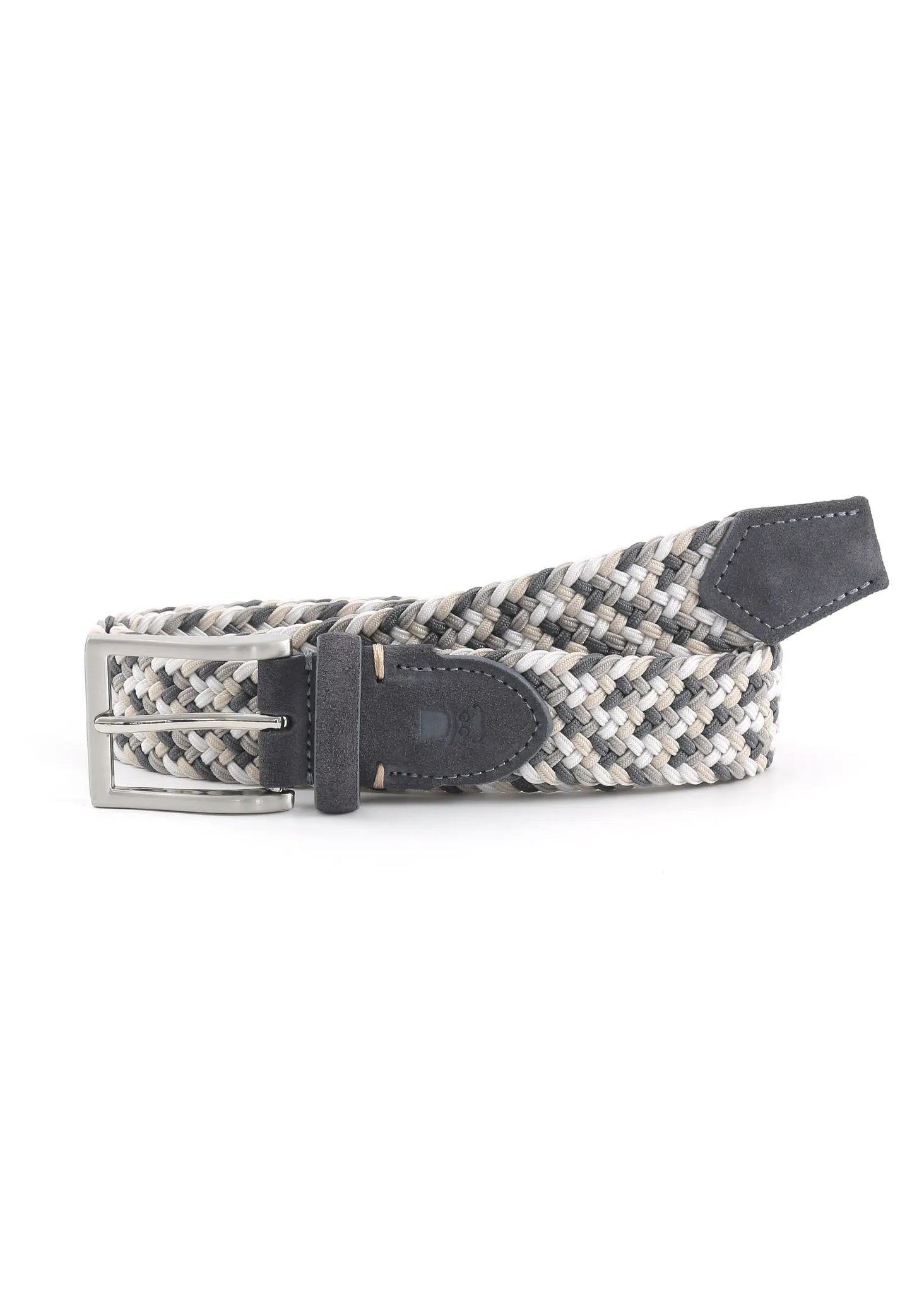 (Grau) Flechtgürtel Herren multicolor elastisch – geflochtener Stretchgürtel aufgerollt