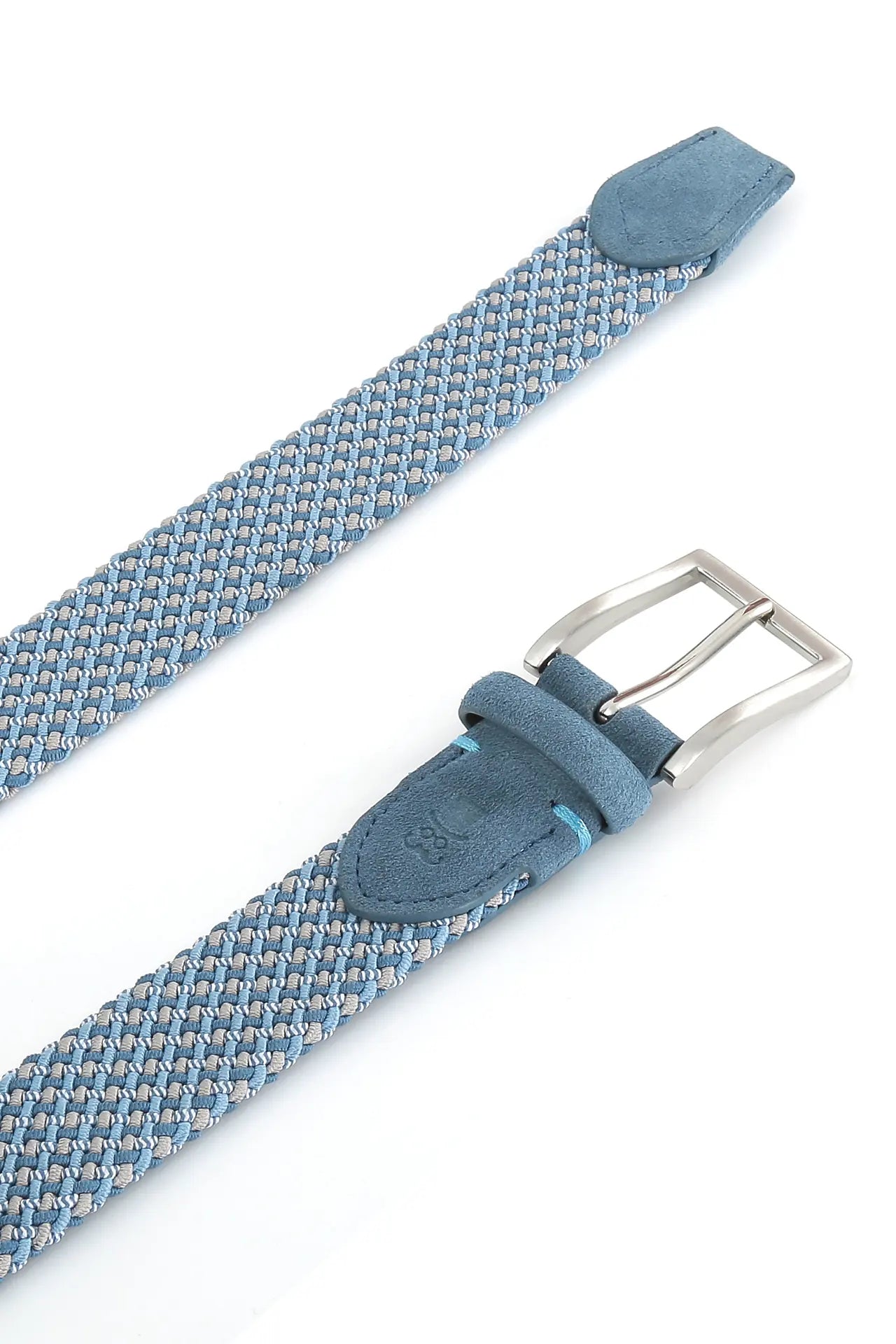 (Blau) Flechtgürtel meliert Schnalle Silber – Detailansicht Veloursleder