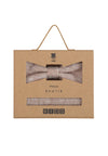(Beige) Kids Fliege Einstecktuch Set Leinen – Geschenkverpackung Prince Bowtie