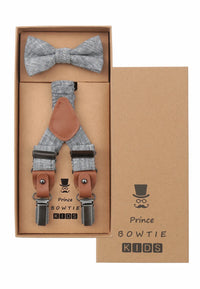 (Blau) Kids Hosenträger Set mit Fliege Leinen – Geschenkbox Prince Bowtie