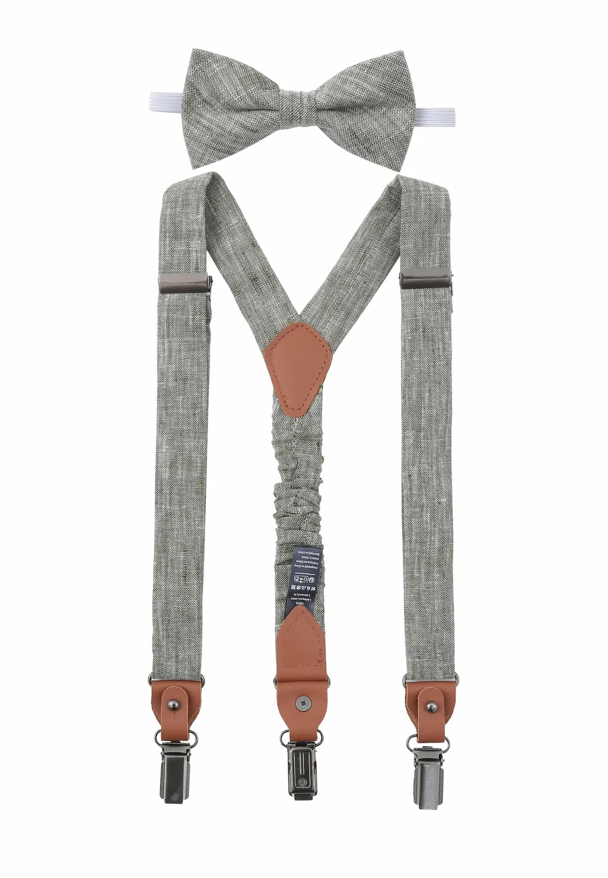 (Mint) Kids Hosenträger und Fliege Leinen – Y-Form mit Lederdetails