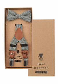 (Mint) Kids Hosenträger Set mit Fliege Leinen – Geschenkbox Prince Bowtie