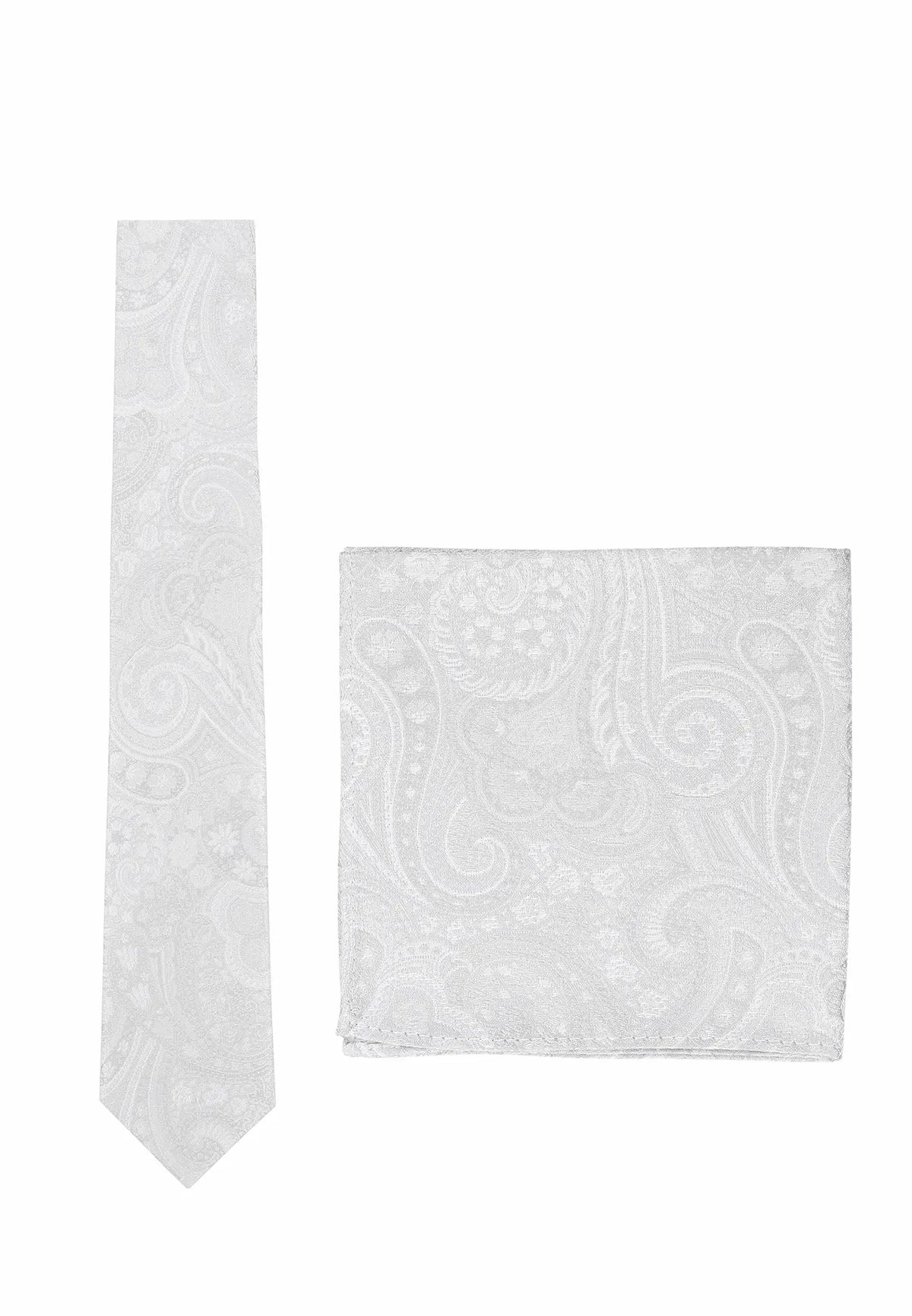 (Champagner) Krawatte und Einstecktuch Set Hochzeit Paisley – Krawatte und Tuch ausgelegt