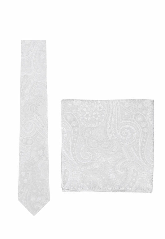 (Champagner) Krawatte und Einstecktuch Set Hochzeit Paisley – Krawatte und Tuch ausgelegt