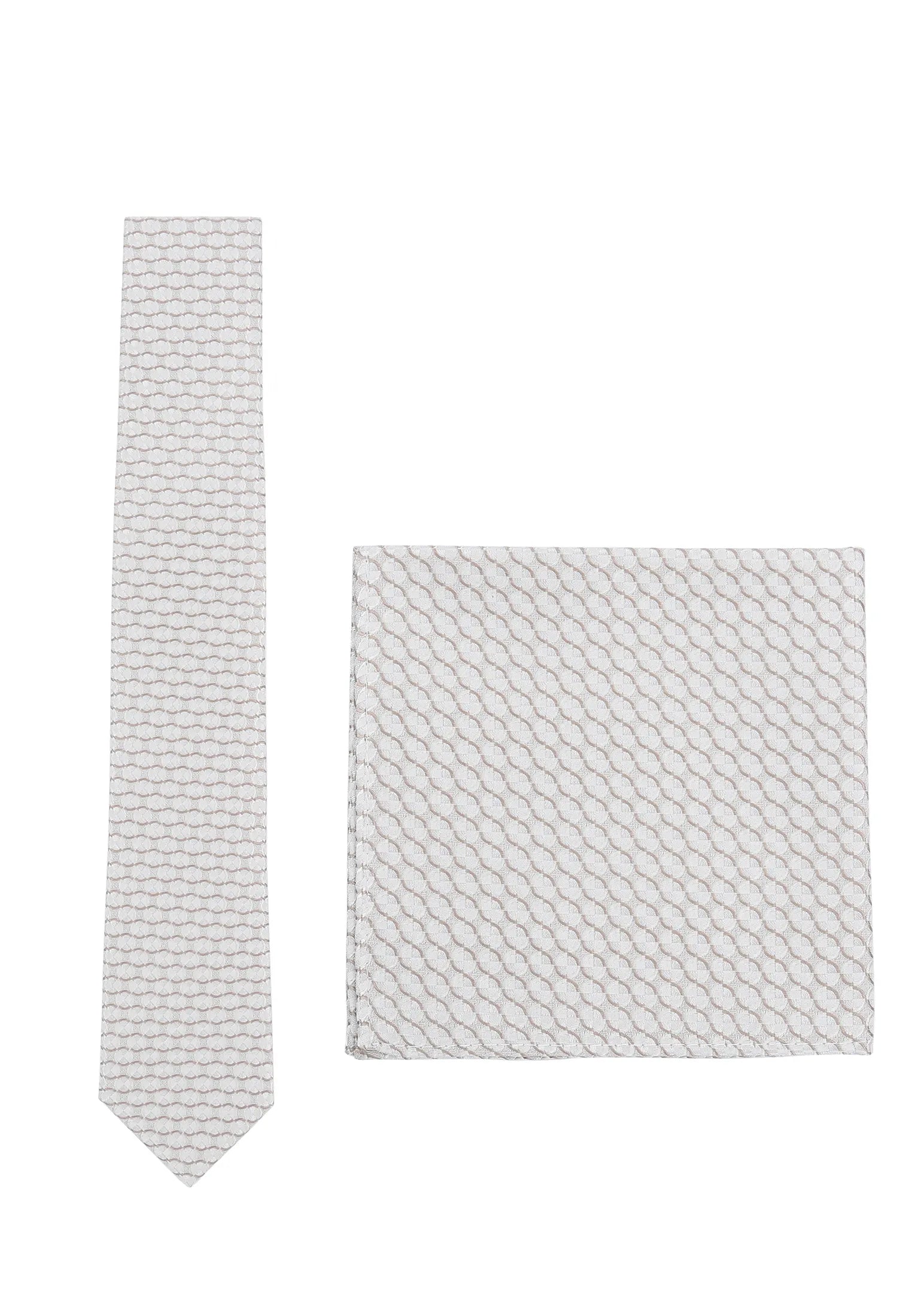 (Beige) Krawatte und Einstecktuch Set Hochzeit Kreise – Krawatte und Tuch ausgelegt