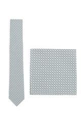 (Grün) Krawatte und Einstecktuch Set Hochzeit Kreise – Krawatte und Tuch ausgelegt