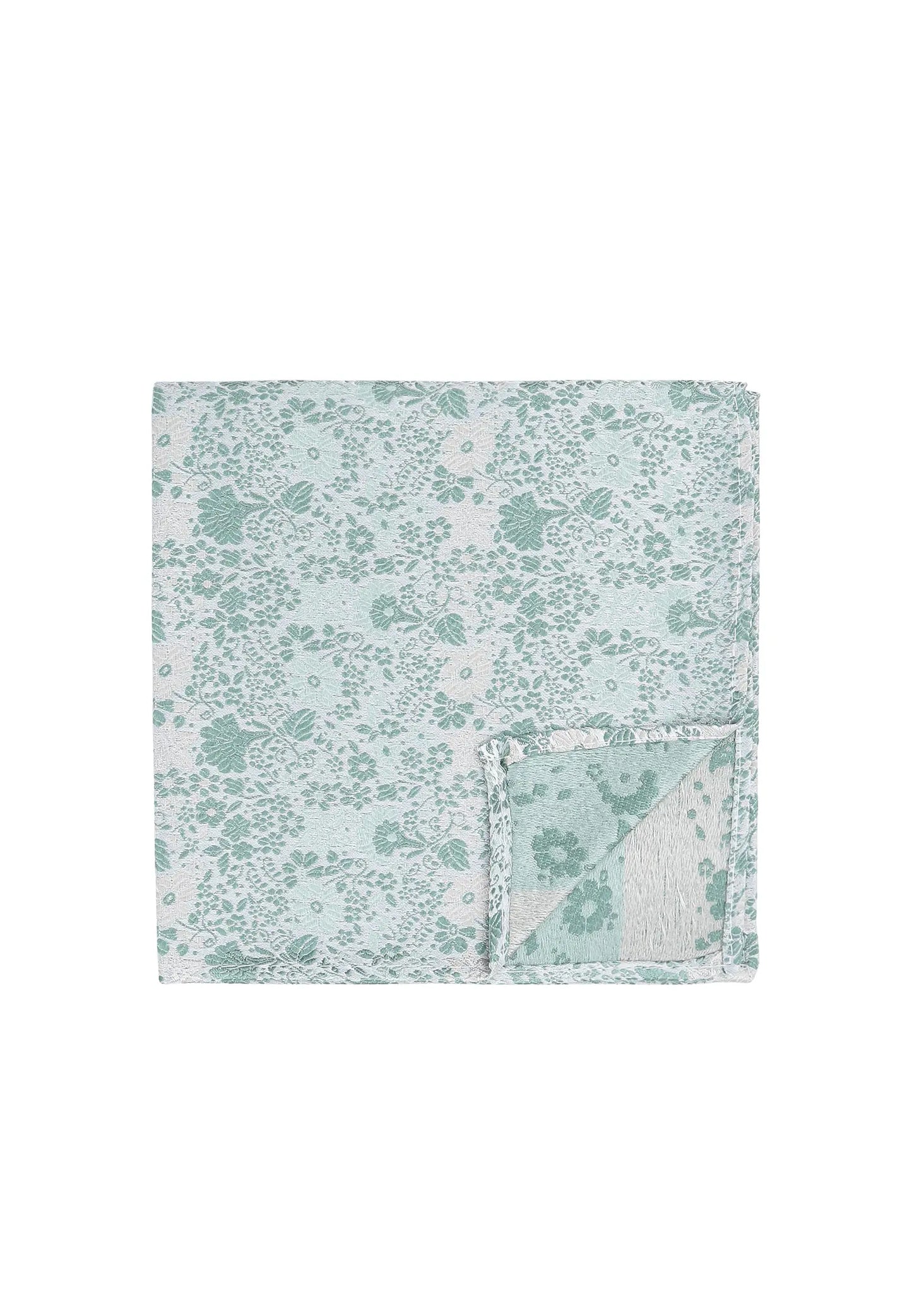 (Mint) Einstecktuch Hochzeit Floral Seide – Detailansicht mit Ecke umgeschlagen