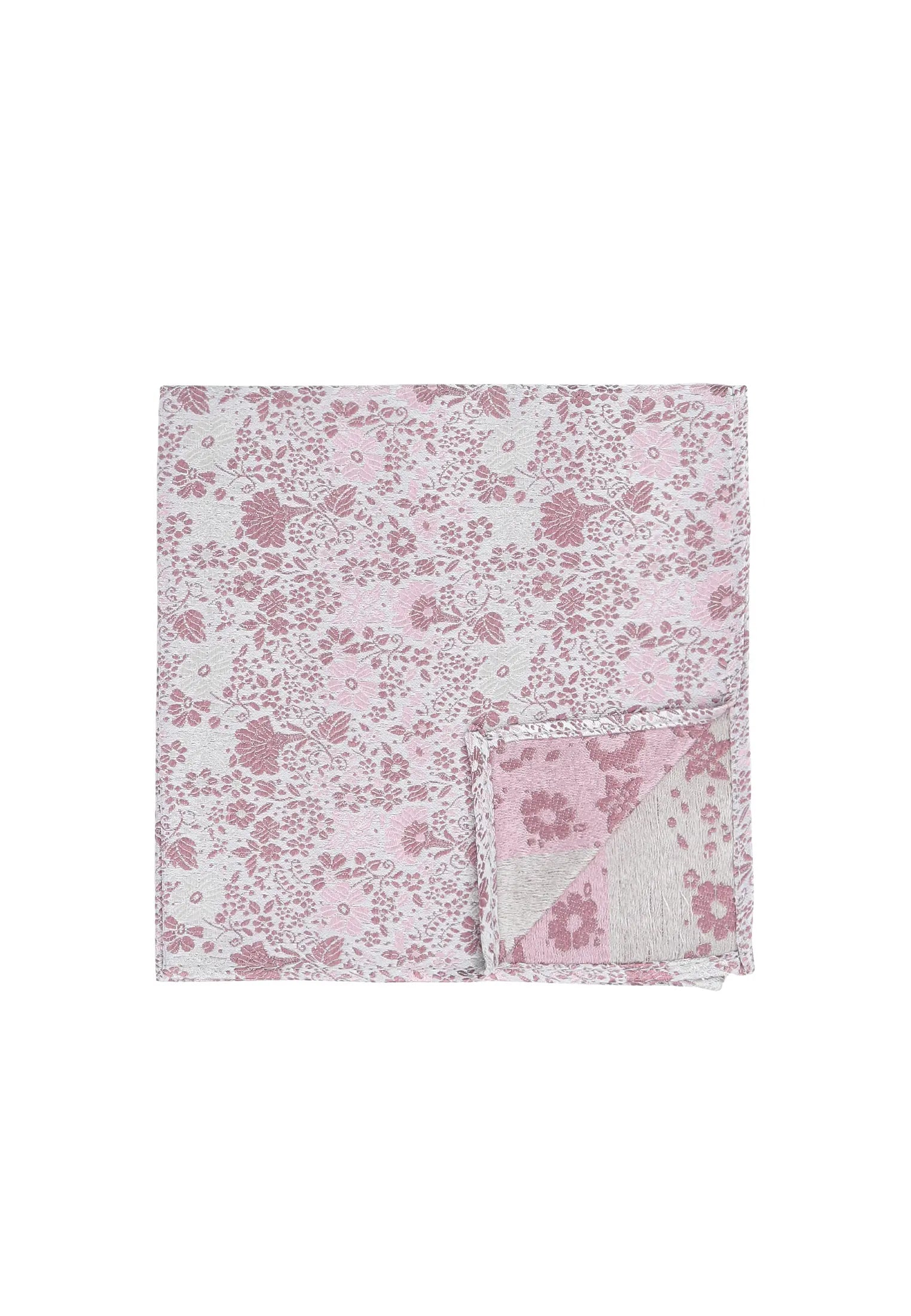(Rosa) Einstecktuch Hochzeit Floral Seide – Detailansicht mit Ecke umgeschlagen