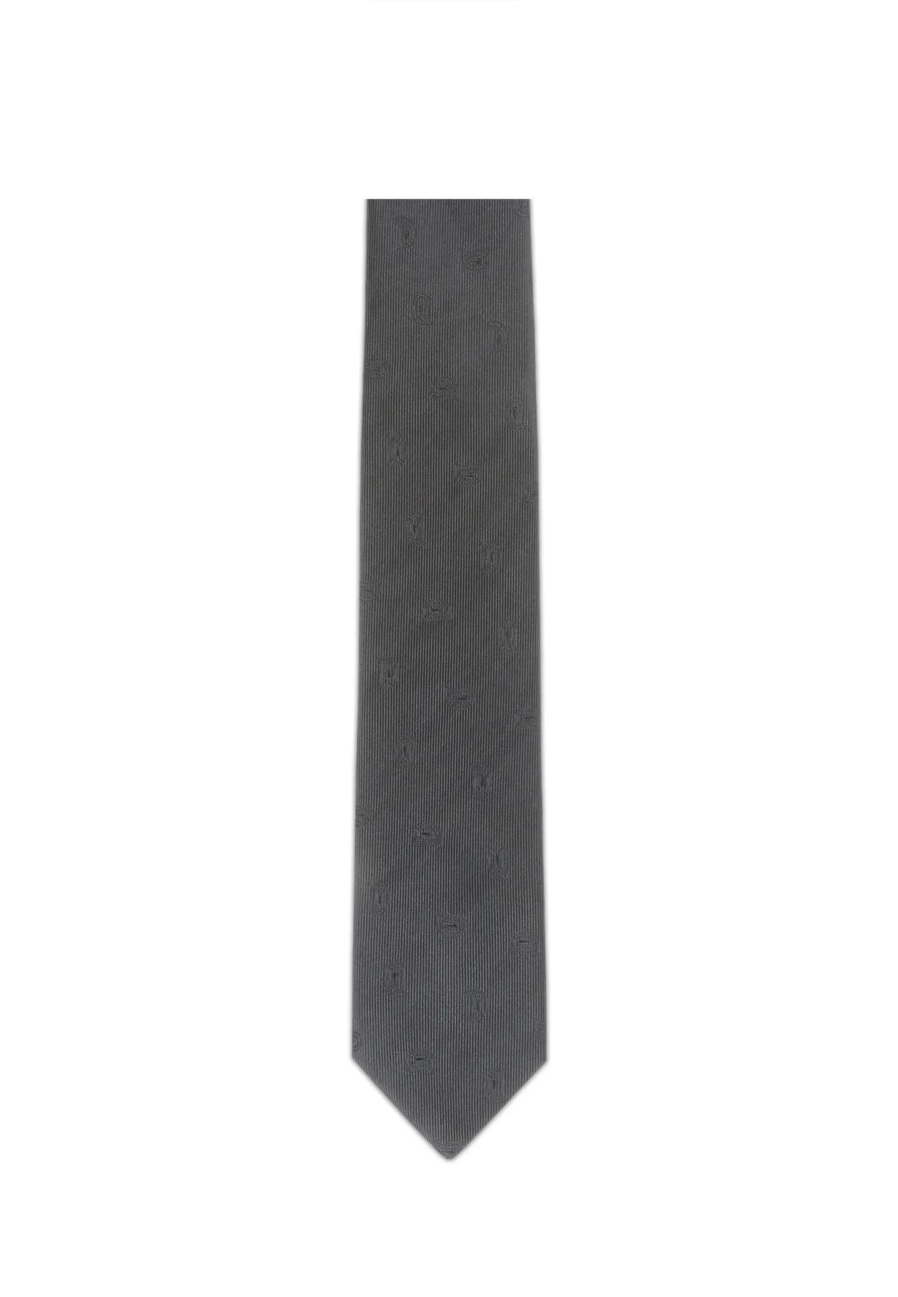 (Schwarz Paisley) Schwarze Trauerkrawatte aus Seide, volle Länge, 7,5cm