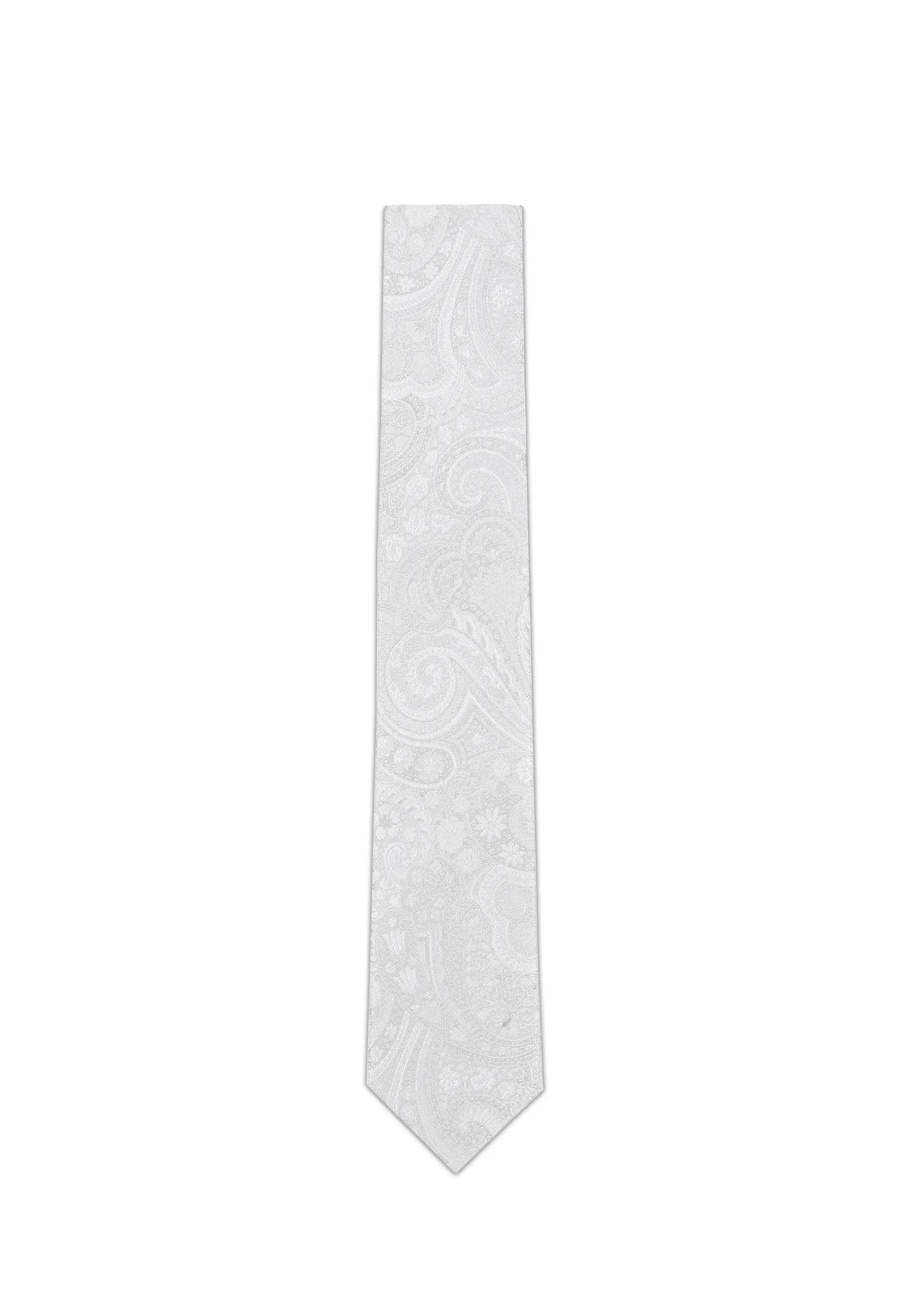 (Champagner) Krawatte Hochzeit Paisley Seide – Frontalansicht gerade ausgelegt