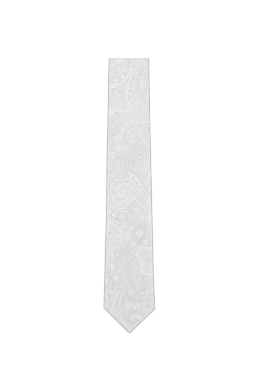 (Champagner) Krawatte Hochzeit Paisley Seide – Frontalansicht gerade ausgelegt