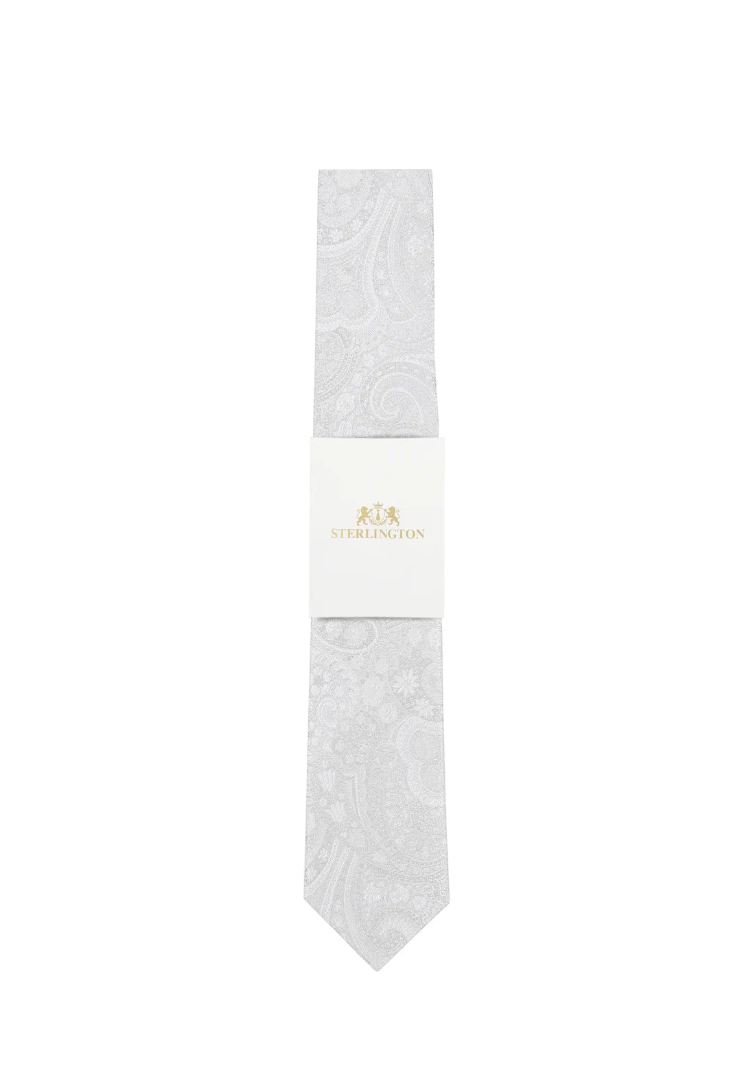 (Champagner) Hochzeitskrawatte Sterlington Paisley – mit Banderole Gesamtansicht