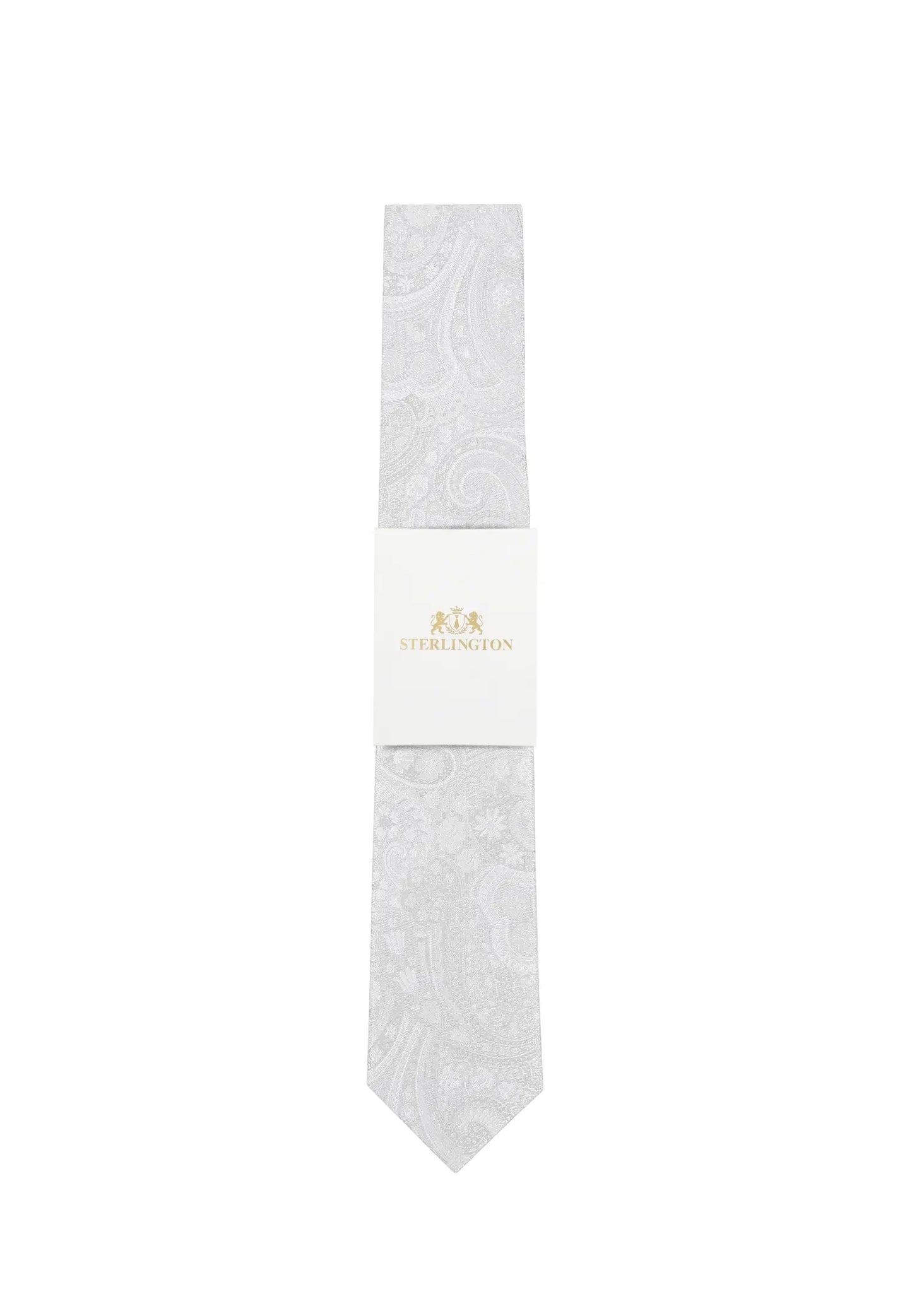 (Champagner) Hochzeitskrawatte Sterlington Paisley – mit Banderole Gesamtansicht