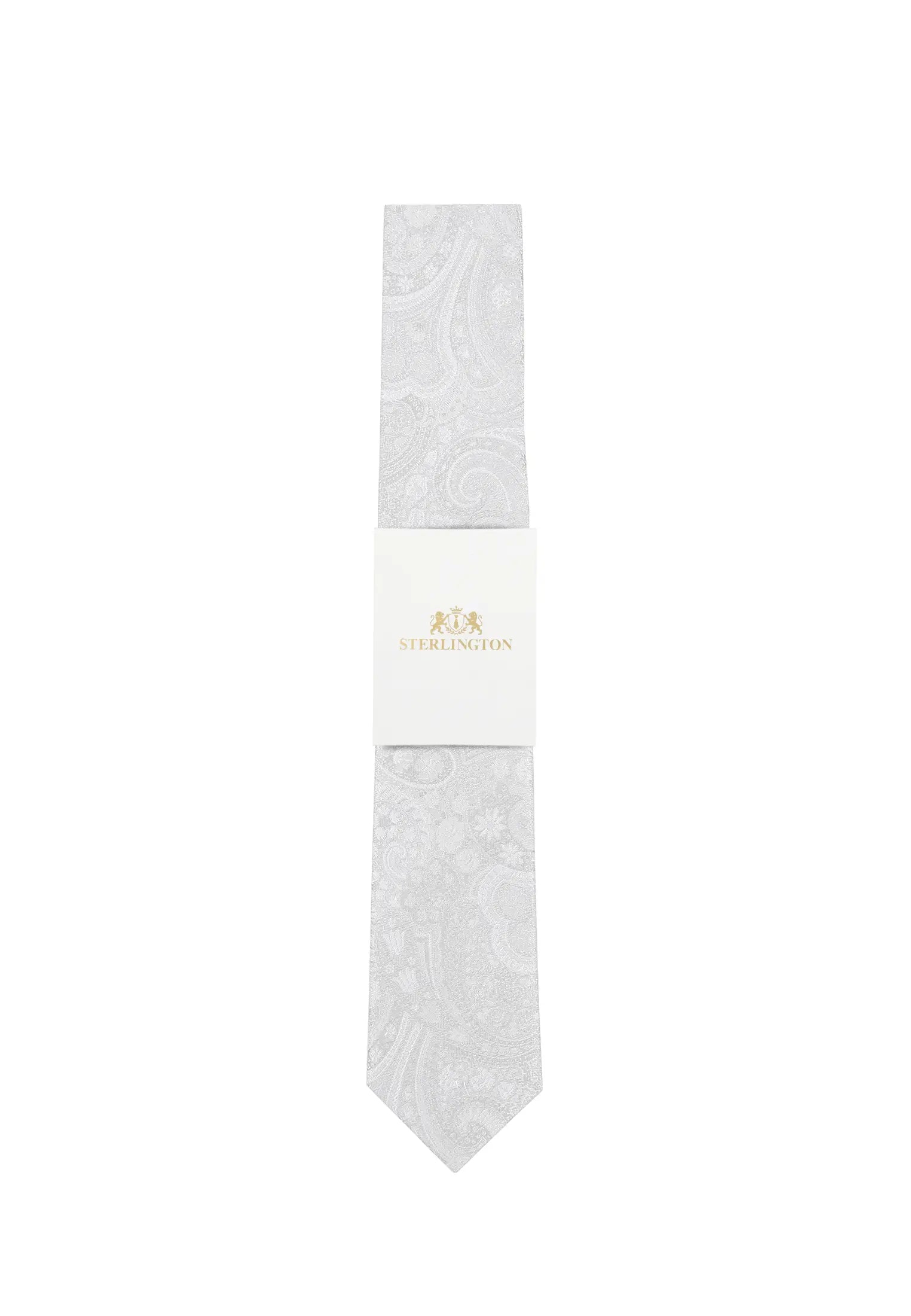 (Champagner) Hochzeitskrawatte Sterlington Paisley – mit Banderole Gesamtansicht
