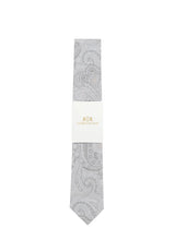 (Silber) Hochzeitskrawatte Sterlington Paisley – mit Banderole Gesamtansicht