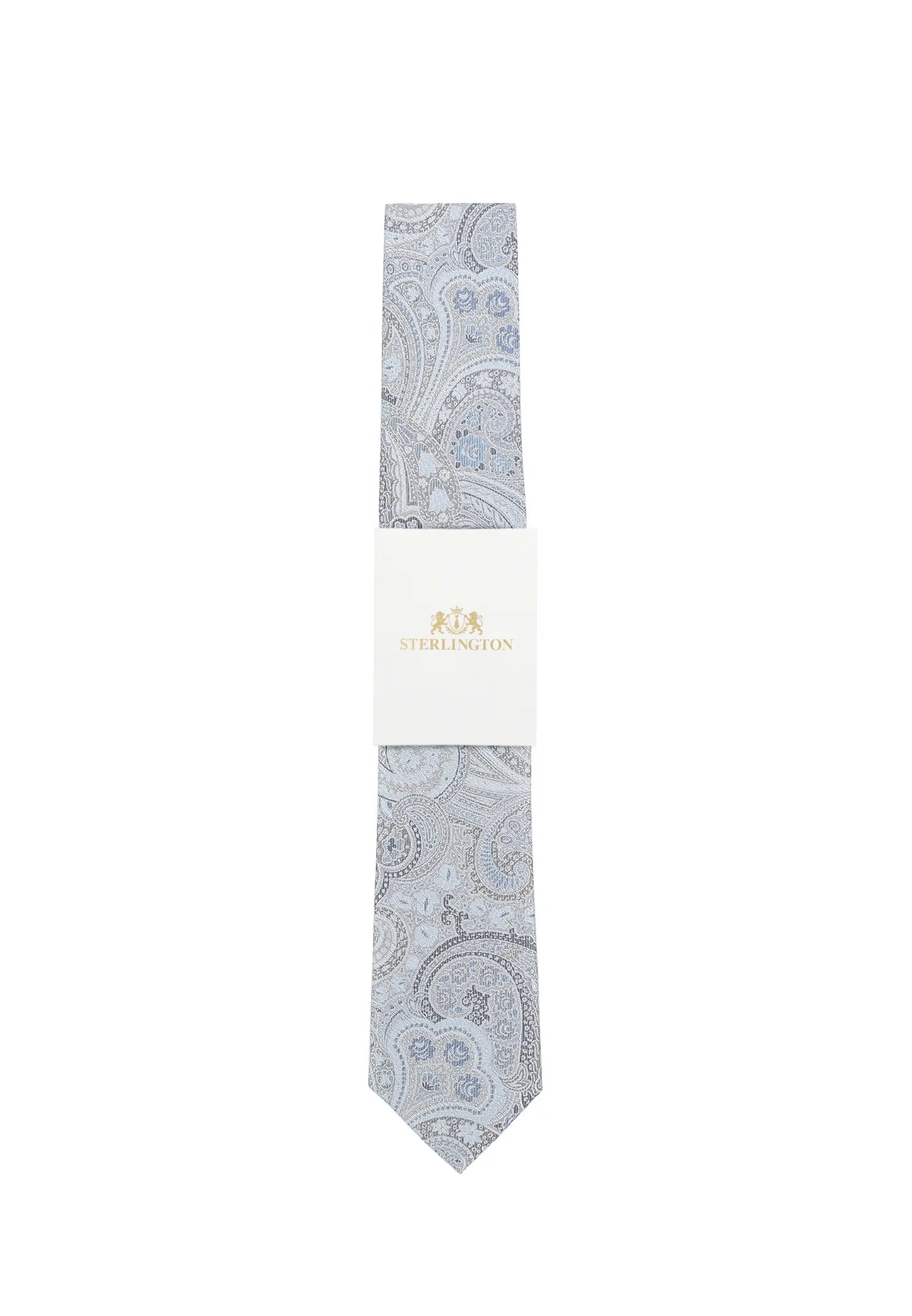 (Blau) Hochzeitskrawatte Sterlington Paisley – mit Banderole Gesamtansicht