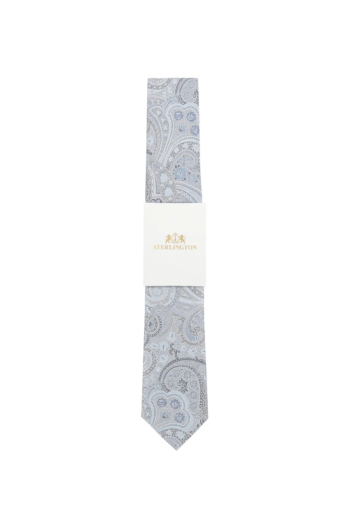 (Blau) Hochzeitskrawatte Sterlington Paisley – mit Banderole Gesamtansicht