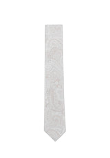 (Beige) Krawatte Hochzeit Paisley Seide – Frontalansicht gerade ausgelegt
