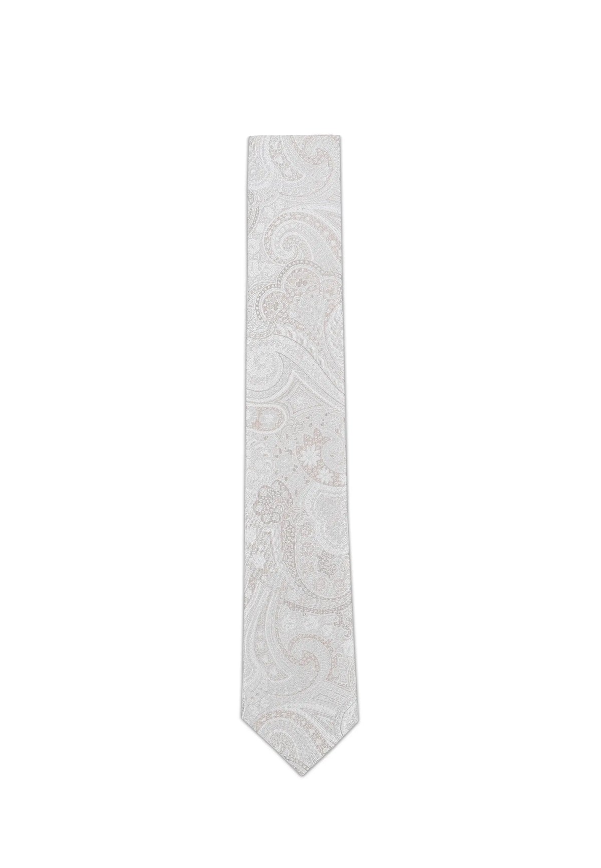 (Beige) Krawatte Hochzeit Paisley Seide – Frontalansicht gerade ausgelegt