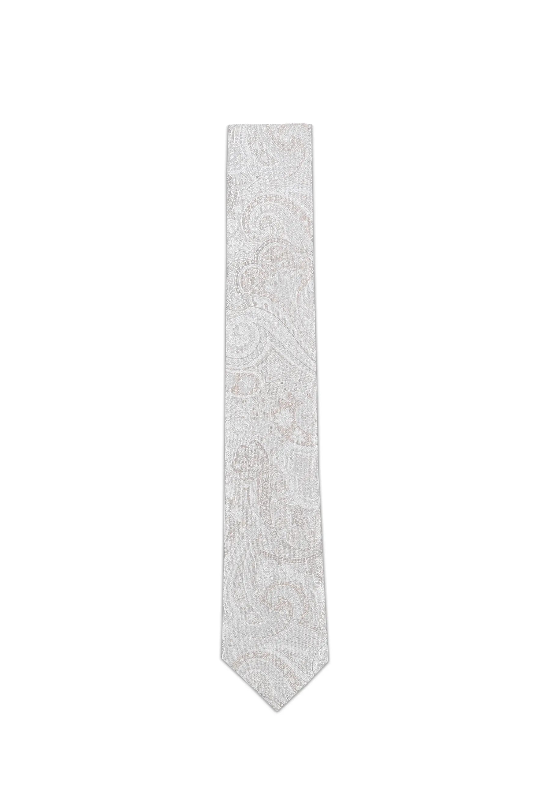 (Beige) Krawatte Hochzeit Paisley Seide – Frontalansicht gerade ausgelegt