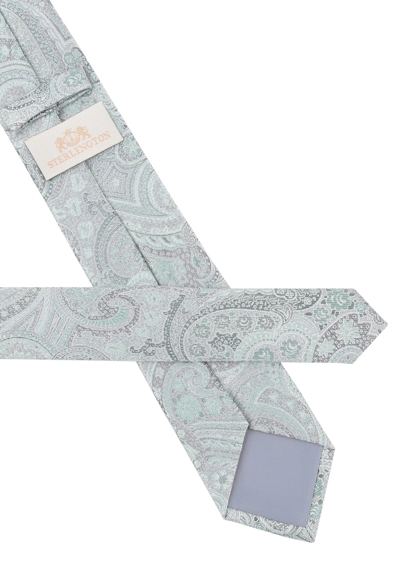(Grün) Krawatte Herren Paisley Seide – Rückseite mit Sterlington Label