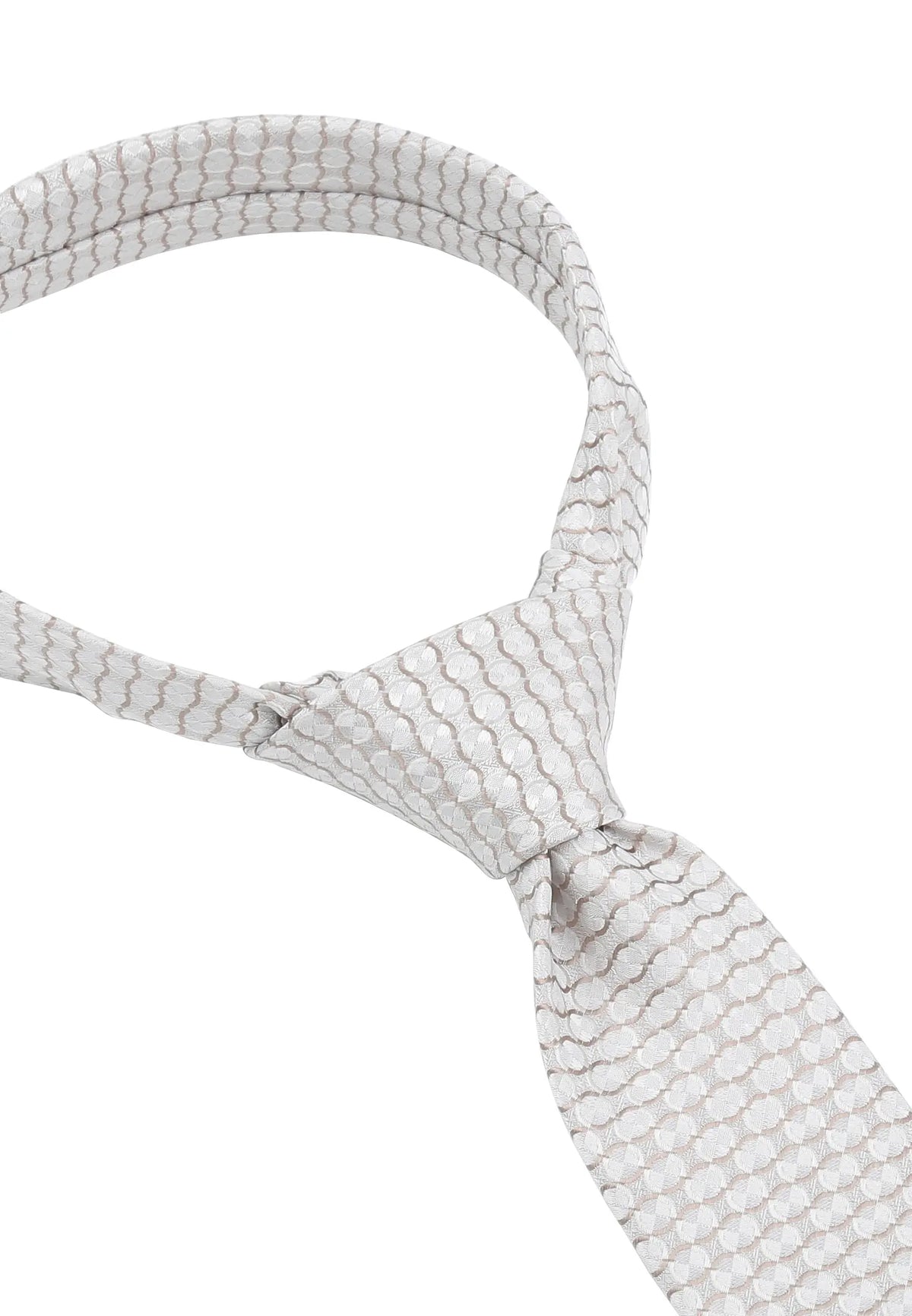 (Beige) Hochzeitskrawatte Kreise – Detailansicht gebundener Knoten