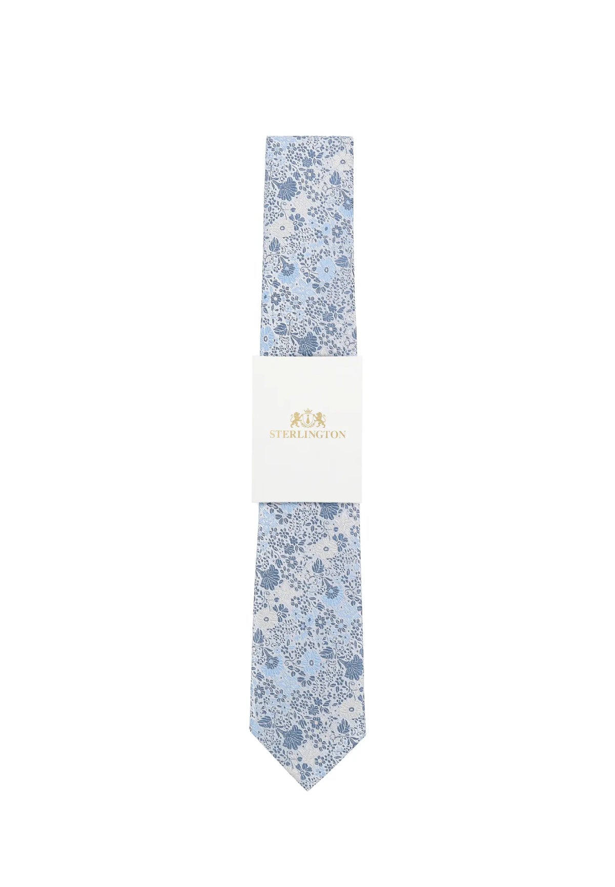 (Hellblau) Hochzeitskrawatte Sterlington Floral – mit Banderole Gesamtansicht