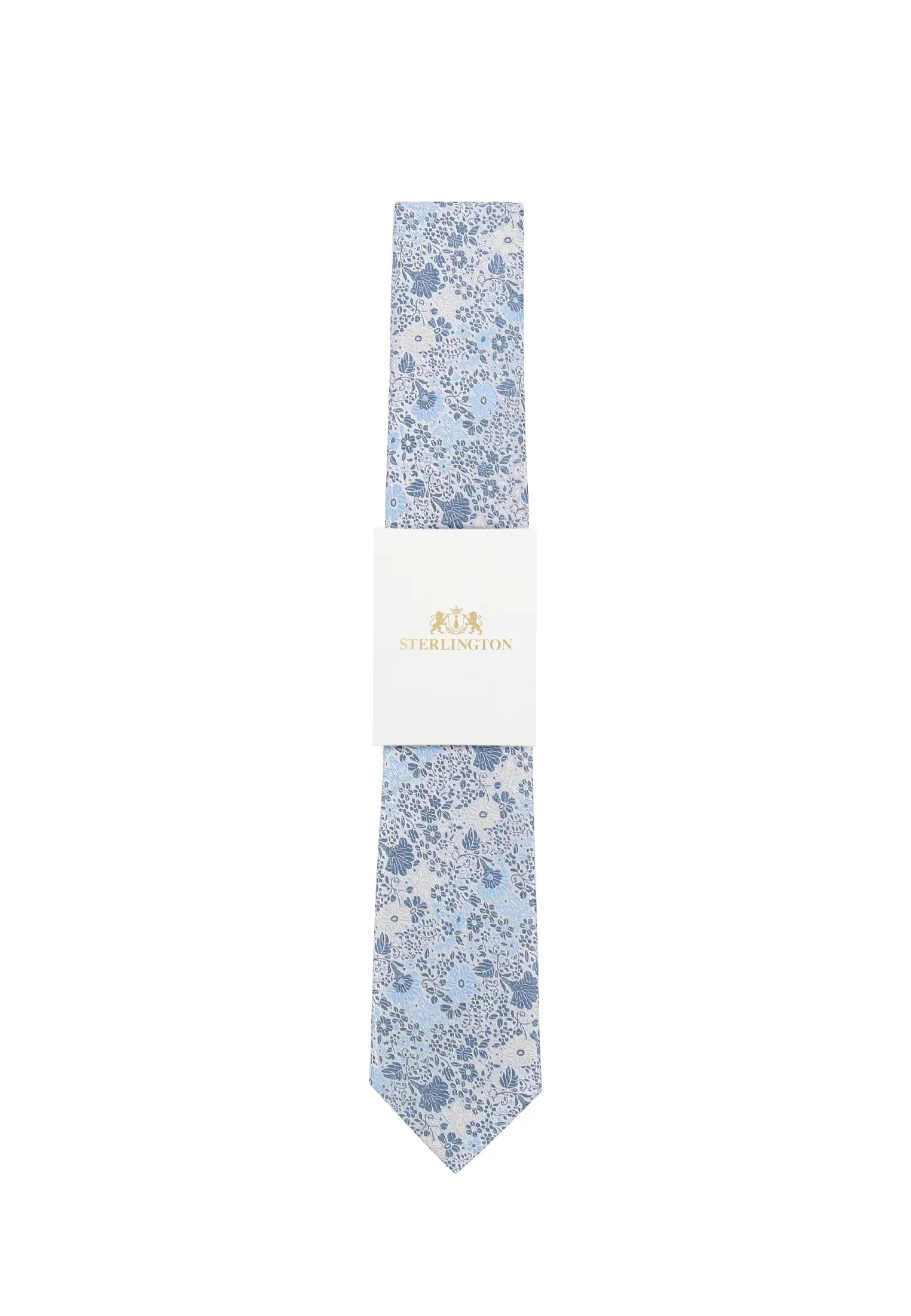 (Hellblau) Hochzeitskrawatte Sterlington Floral – mit Banderole Gesamtansicht
