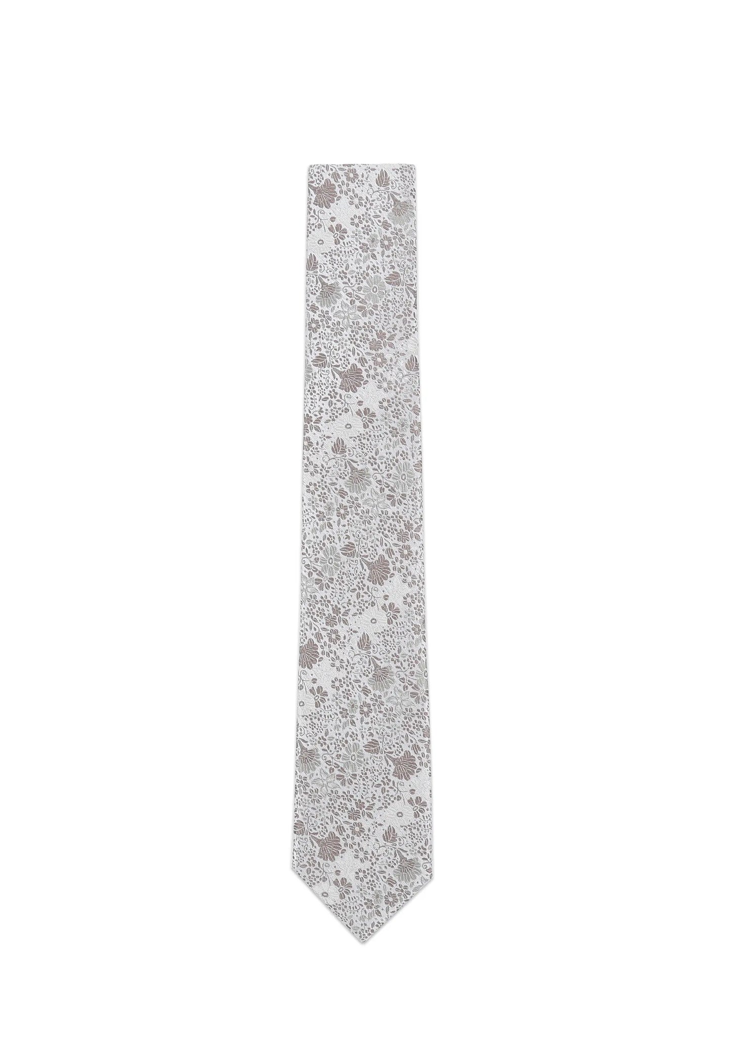(Taupe) Krawatte Hochzeit Floral Seide – Frontalansicht gerade ausgelegt