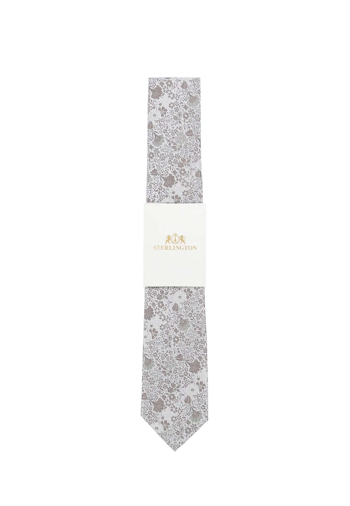 (Taupe) Hochzeitskrawatte Sterlington Floral – mit Banderole Gesamtansicht