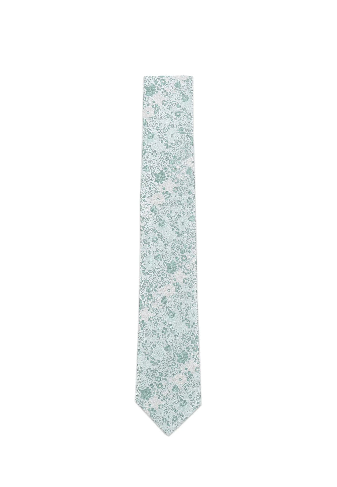 (Mint) Krawatte Hochzeit Floral Seide – Frontalansicht gerade ausgelegt