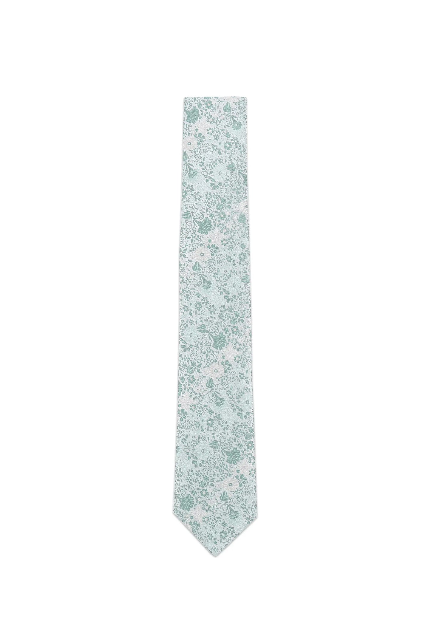 (Mint) Krawatte Hochzeit Floral Seide – Frontalansicht gerade ausgelegt