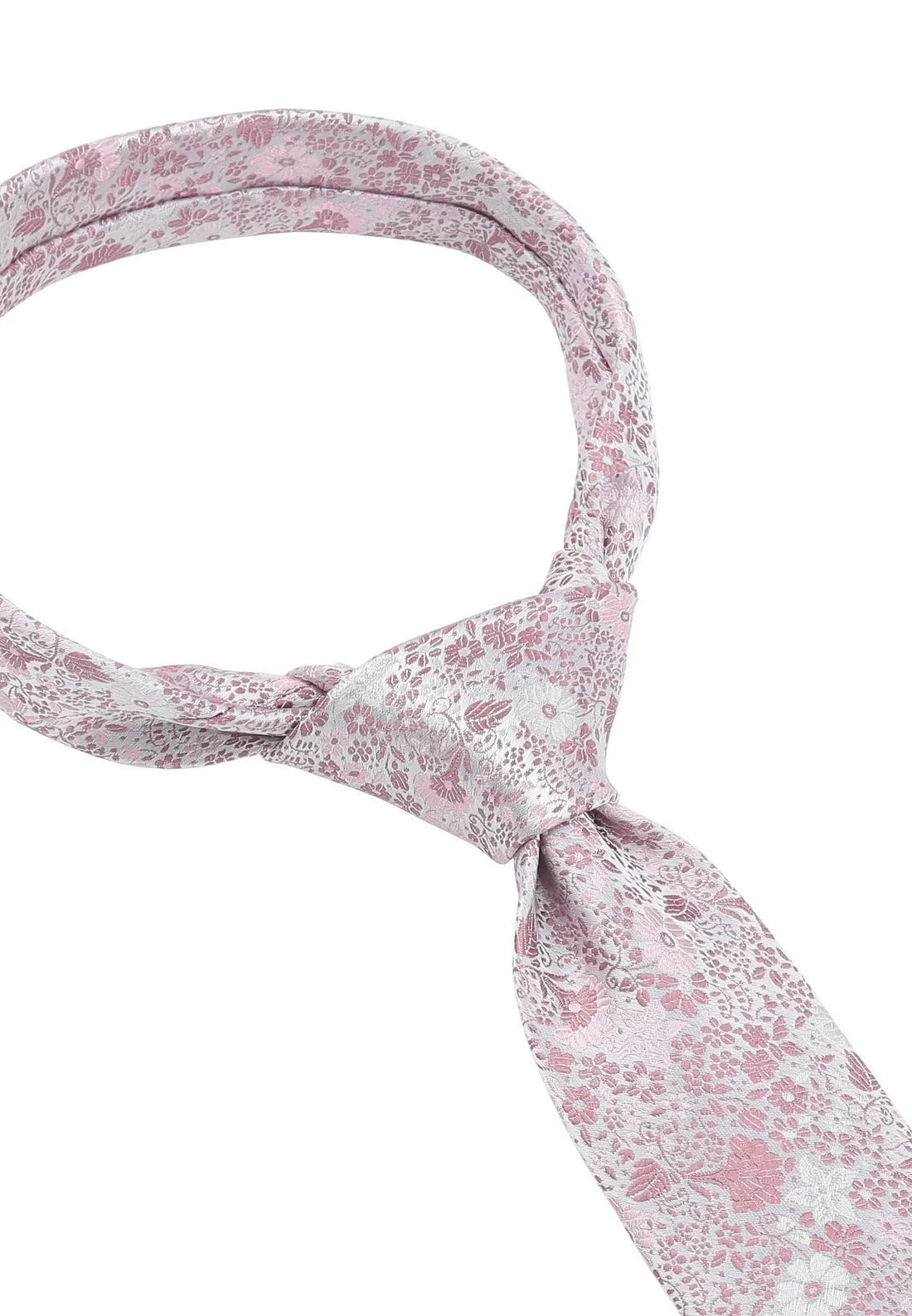 (Rosa) Hochzeitskrawatte Floral – Detailansicht gebundener Knoten