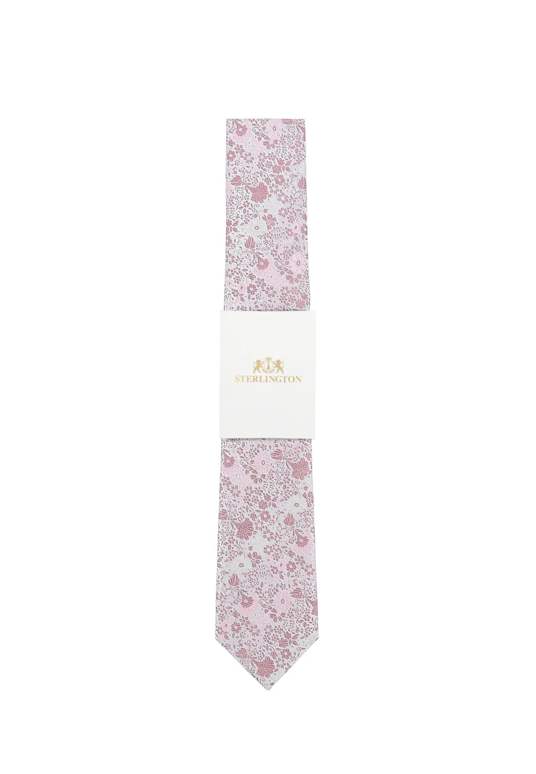 (Rosa) Hochzeitskrawatte Sterlington Floral – mit Banderole Gesamtansicht