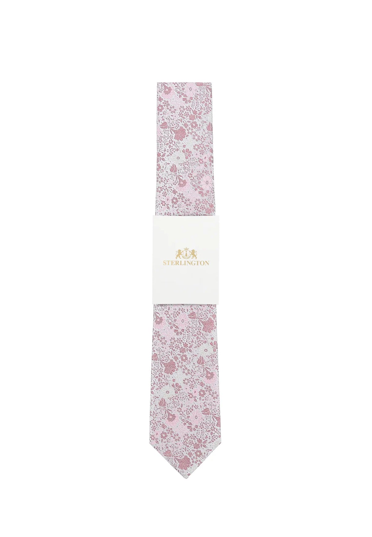 (Rosa) Hochzeitskrawatte Sterlington Floral – mit Banderole Gesamtansicht