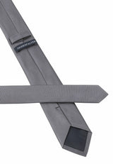 (Grau) Uni Seidenkrawatte 6cm Rückseite mit Label Detail