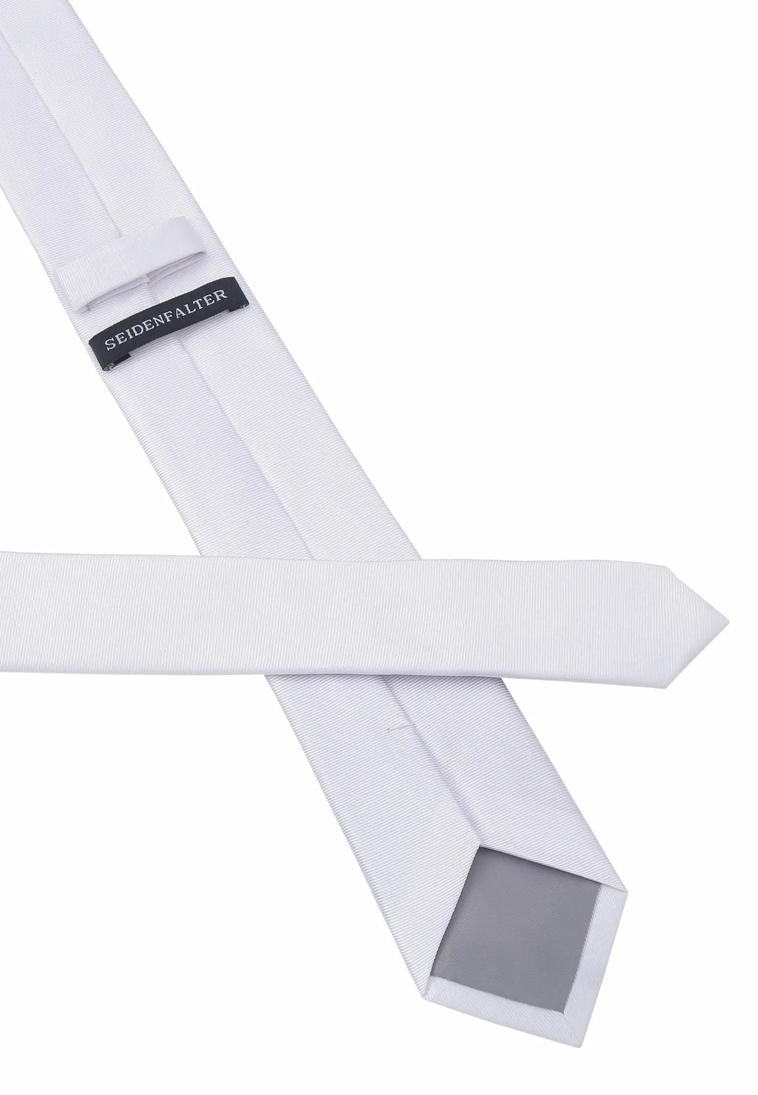 (Weiß) Uni Seidenkrawatte 6cm Rückseite mit Label Detail