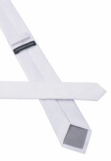 (Weiß) Uni Seidenkrawatte 6cm Rückseite mit Label Detail