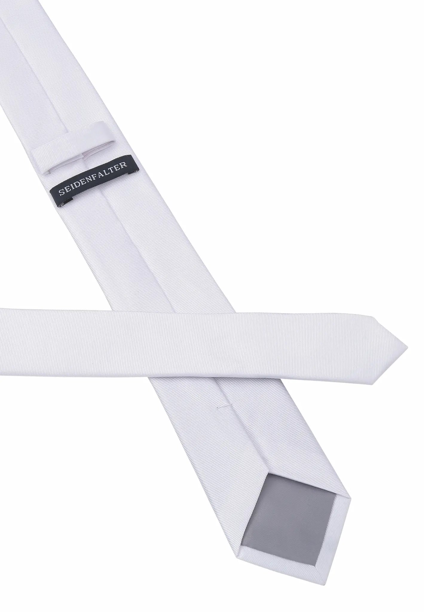 (Weiß) Uni Seidenkrawatte 6cm Rückseite mit Label Detail