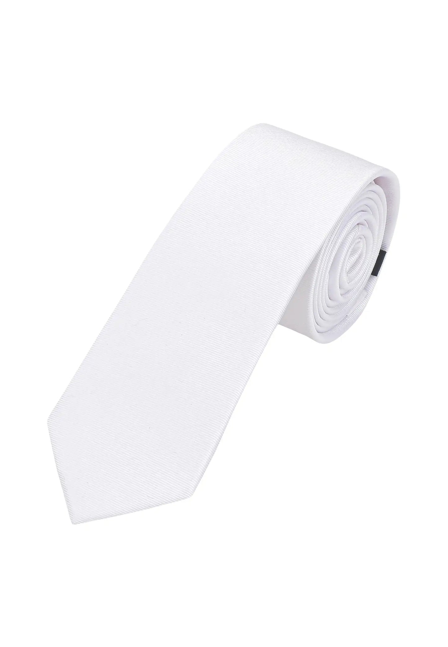 (Weiß) Uni Seidenkrawatte Herren 6cm schmal aufgerollt