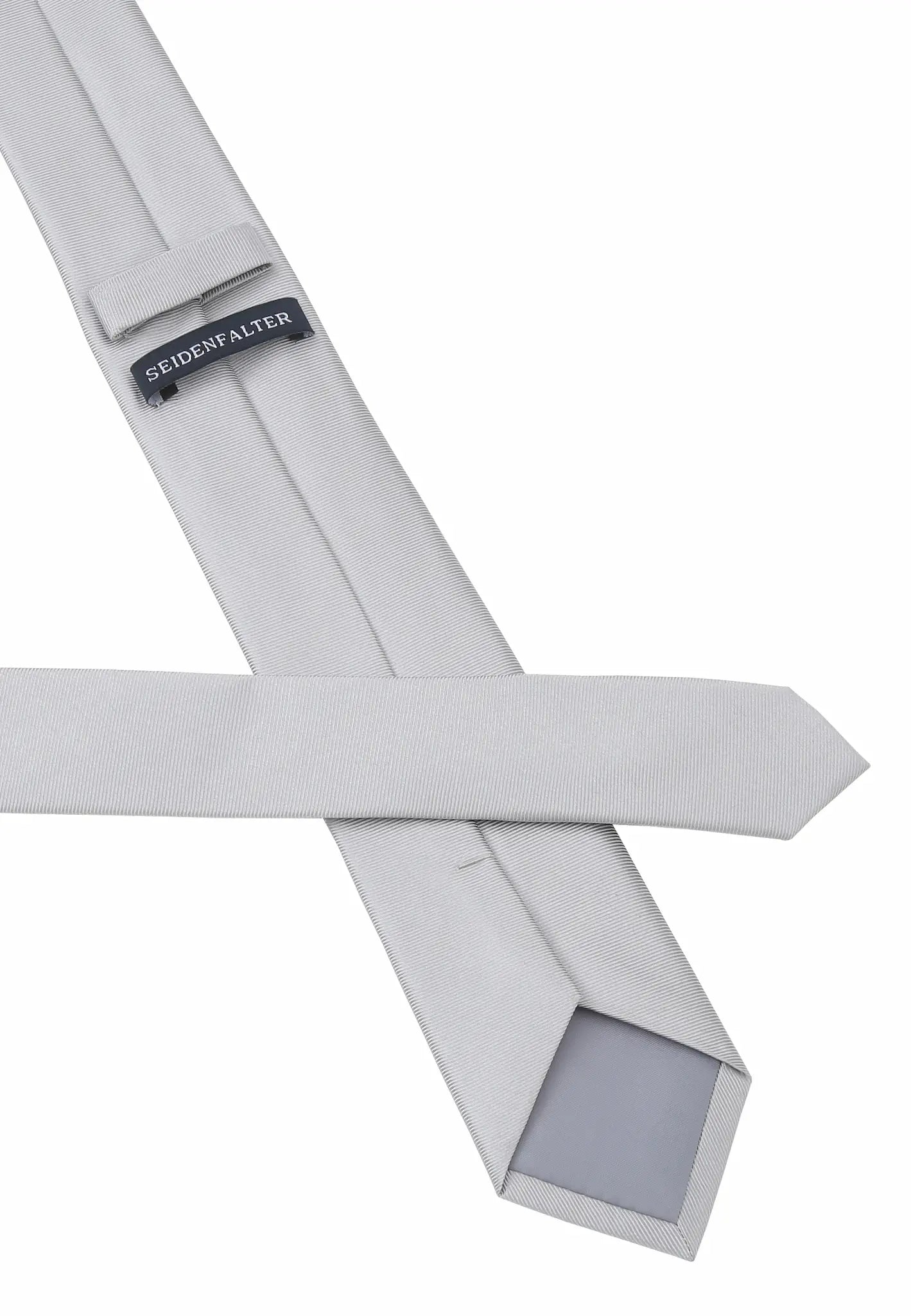 (Hellgrau) Uni Seidenkrawatte 6cm Rückseite mit Label Detail