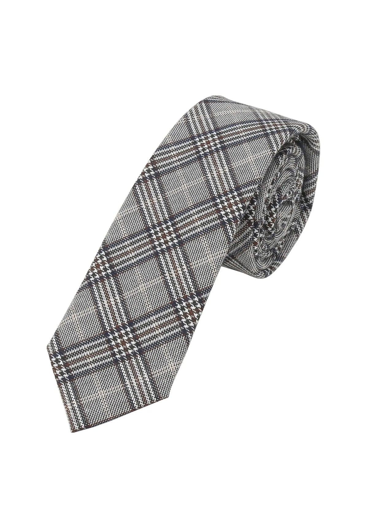 (Grau) Glencheck Krawatte für Herren, kariert, aufgerollt freigestellt
