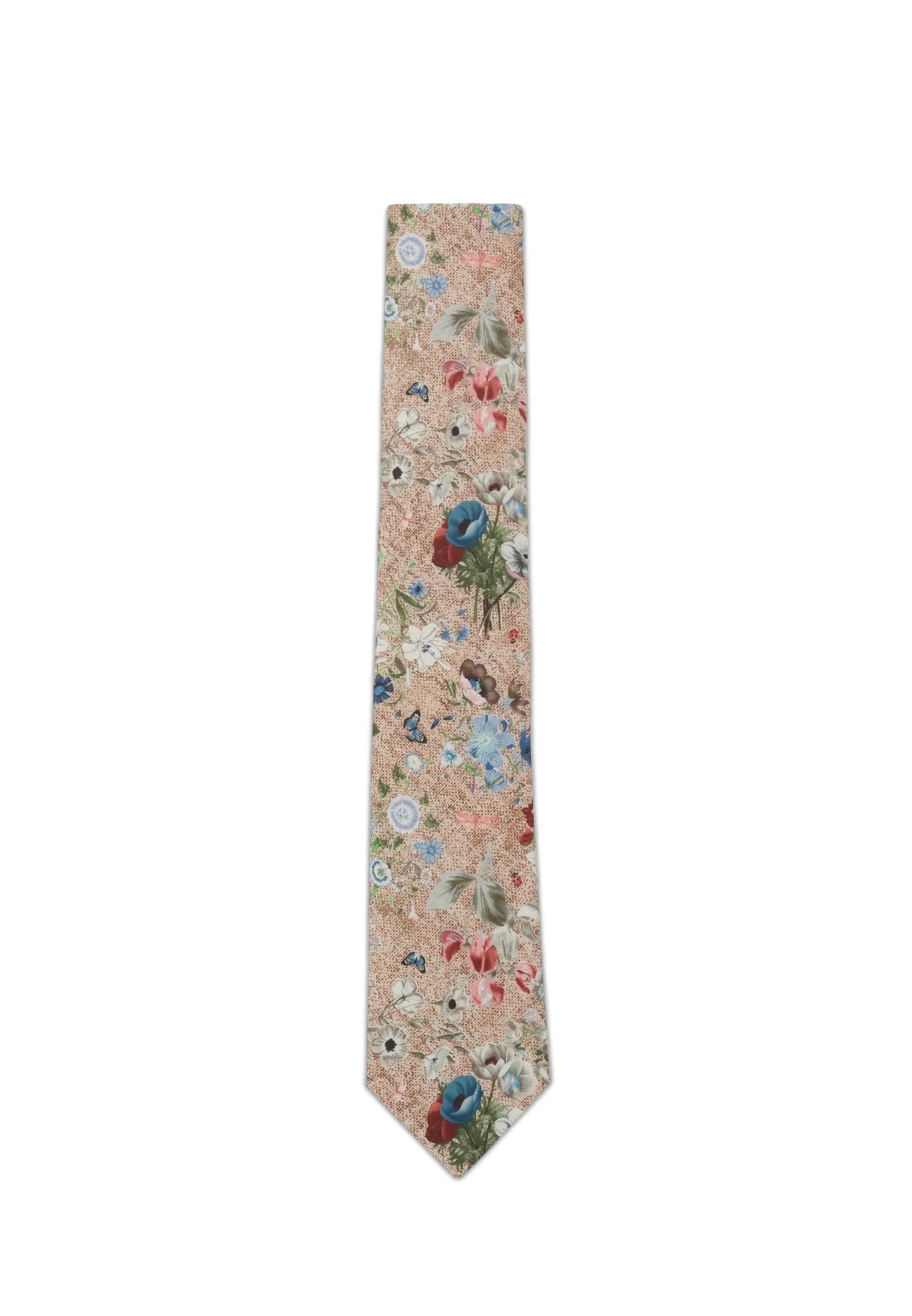 (Beige) Krawatte Herren floral Seide Baumwolle – Frontalansicht