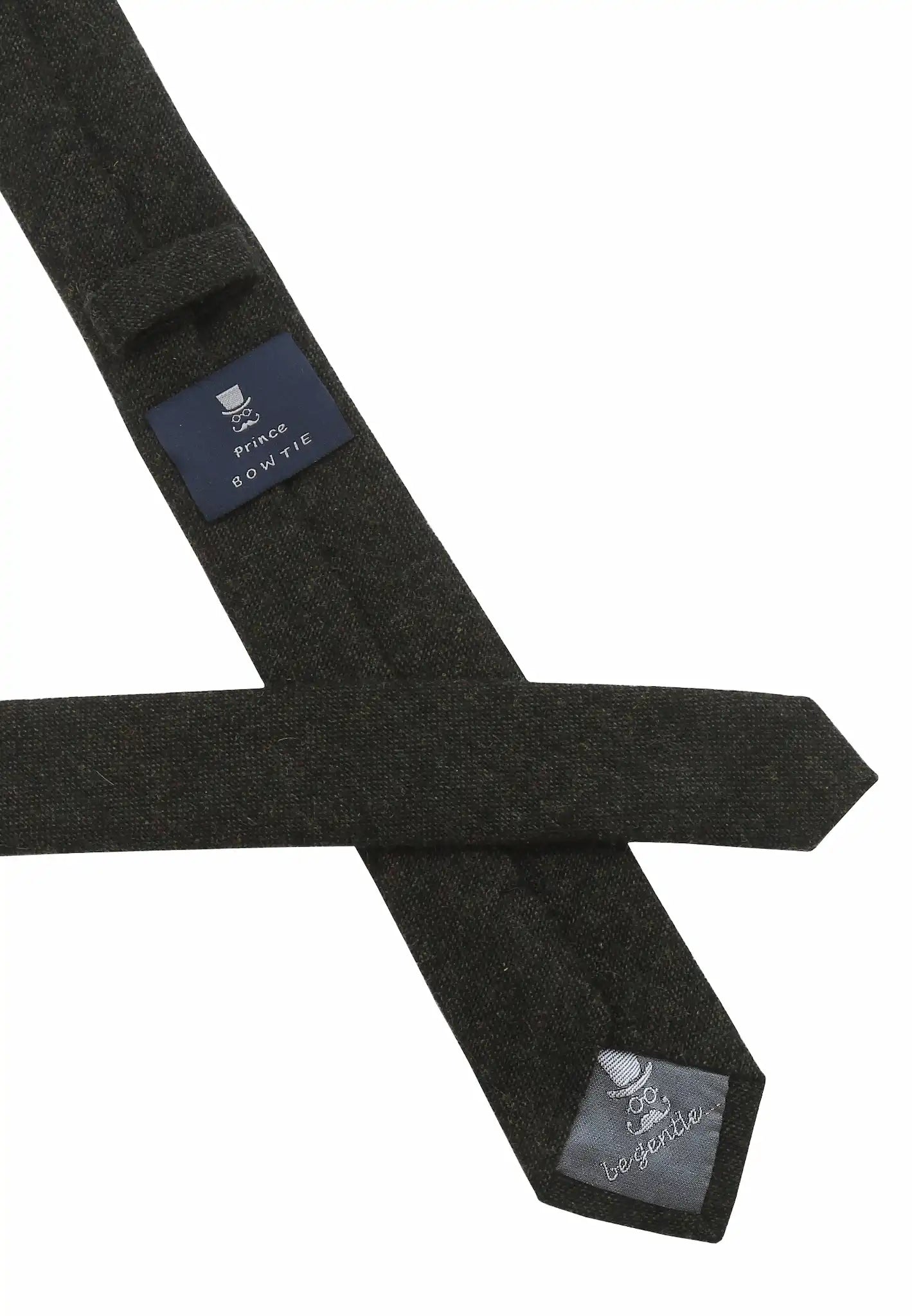 (Dunkelgrün) Krawatte Tweed – Rückseite mit Prince Bowtie Label