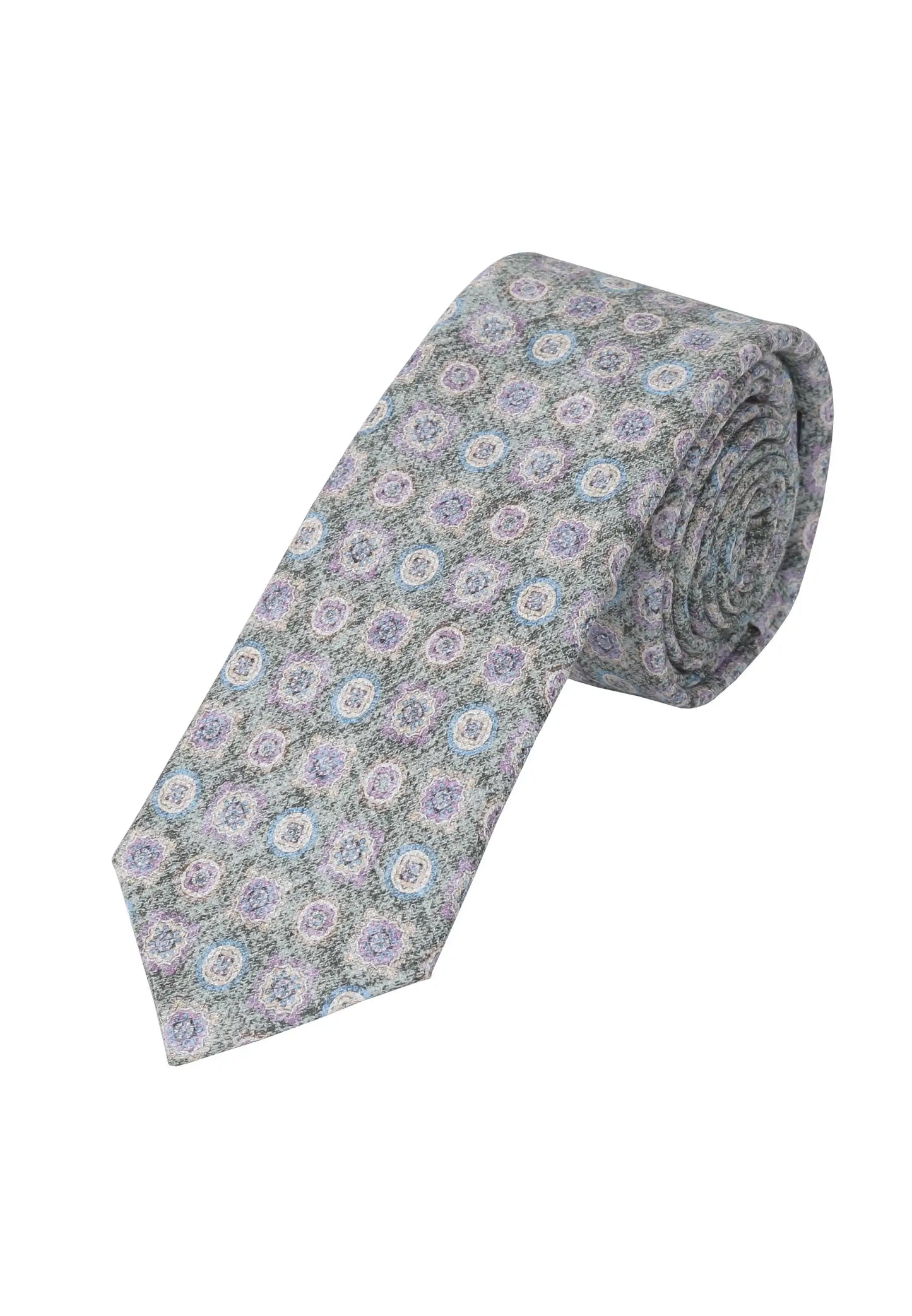 (Grau) Krawatte Herren Medaillon-Muster Baumwolle – gerollt